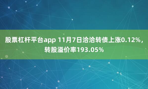 股票杠杆平台app 11月7日洽洽转债上涨0.12%，转股溢价率193.05%